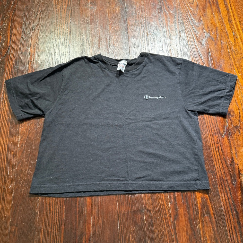 Vintage‎ Champion Shirt Womens XL Black Cropped Embroidered Logo Boxy USA